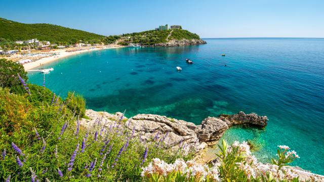 Walking alone Albania southern costal path, overlooking the sea